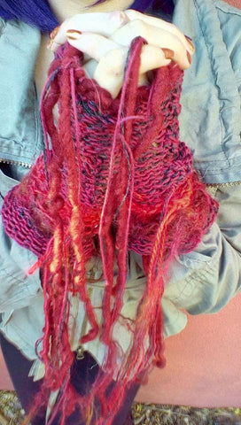 Fringe Fingerless Gloves in RED with Cochineal <3